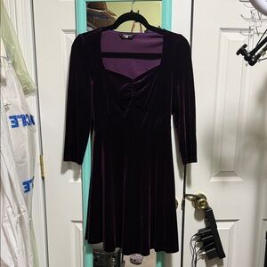 Allegra K Deep Plum Velvet Sweetheart Dress XS